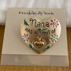 Preston & York Gold Heart Nana Brooch